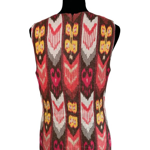 Tory Burch Linen Ikat Print Dress Size 12 Sheath Sleeveless Metallic Thread - Picture 5 of 9